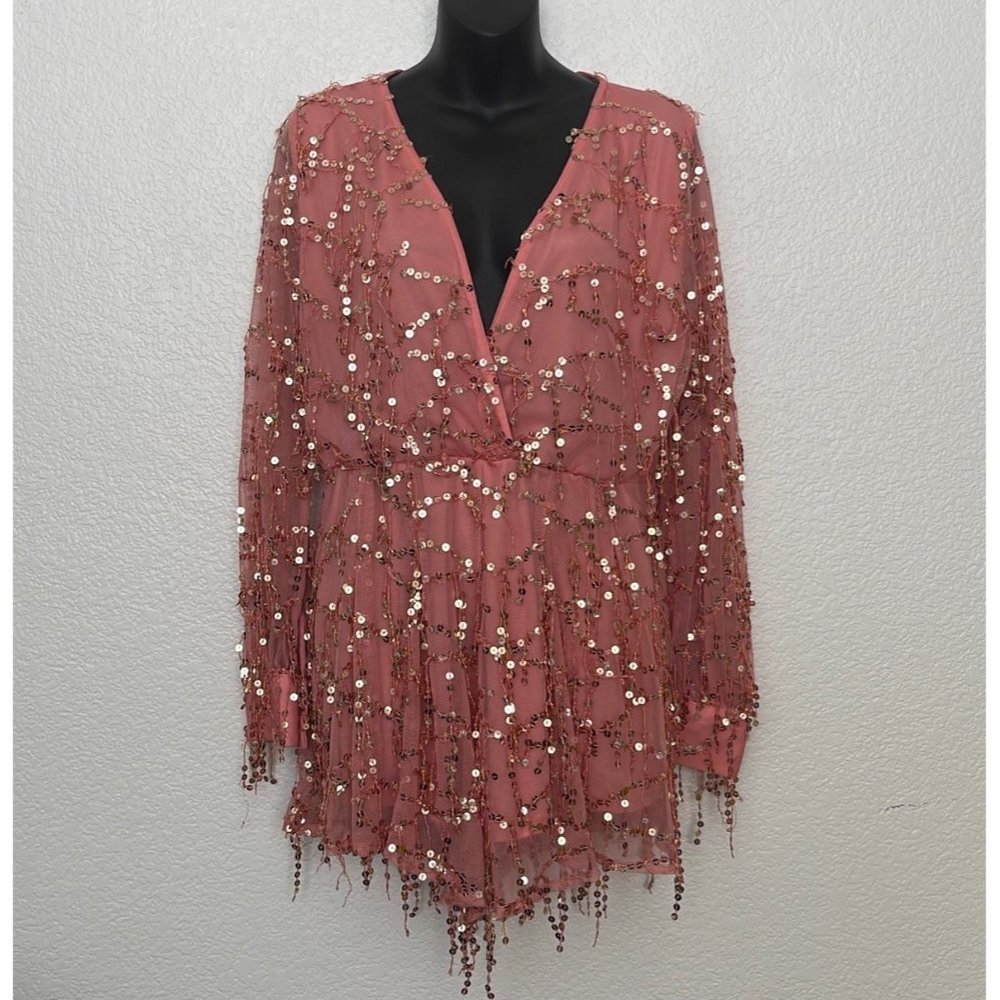 Hot Miami Styles Sequin Sparkly Shiny Romper Jumpsuit One Piece Outfit M